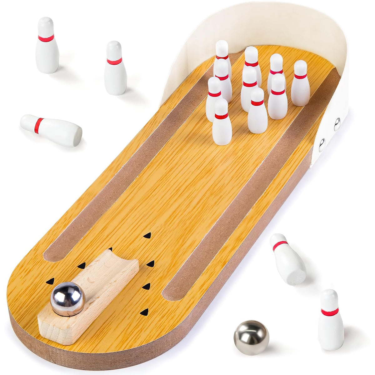 3 otters Mini Bowling Set Wooden Tabletop Bowling Game Desk Toys Desktop Bowling Home Bowling Alleys Desk Gifts for Coworkers Fun Gag Gifts